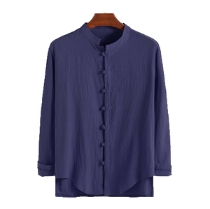 เสื้อผ้าผู้ชายแบบดั้งเดิมของจีน เสื้อเชิ้ตแขนยาวคอจีน ผ้าฝ้ายลินิน - Product Image 1