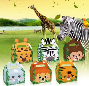 Cajas de Regalo de Papel con Diseño de Animales de la Selva, 12 Piezas, Cajas de Papel para Pasteles con Diseño de Doble Cara para Regalos de Fiesta de Animales de Peluche, Safari - Product Image 3