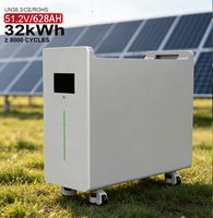 Batería de Almacenamiento de Energía Solar LiFePO4 de 51.2V 628Ah, BMS Inteligente, 32kWh, Montaje en Pared, Tira de LED, Sistema de Batería de Tipo Dividido