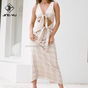 Vêtements d'été haut de gamme personnalisés OEM, robe maxi élégante vintage pour femmes, robe décontractée ample en coton, lin et rayonne - Product Image 4
