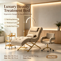 Lit de beauté moderne en tissu rouge pour salon, base dorée de luxe, mobilier de salon, lit cosmétique pour cils avec chariot