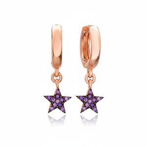 Amethyst Stone Minimalist Star Design Turkish Wholesale Handmade 925 Sterling <b>Silver</b> <b>Dangle</b> <b>Earrings</b> - Product Image 2