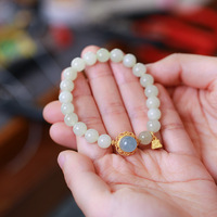 Bracelet porte-bonheur en jade de Hetian de haute qualité, avec perles, motif chat, gourde, fleur de lotus, longévité, cadenas, Pixiu, beignet, pour femmes et filles