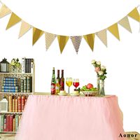 Guirlande de fanions triangulaires en papier doré métallisé scintillant, 8,2 pieds, avec pompons, 15 pièces, pour fête de naissance
