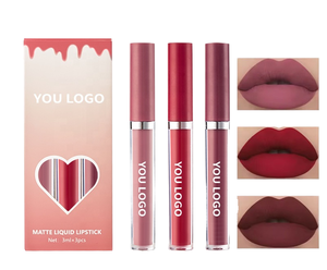 Coffret de 3 rouges à lèvres liquides mats longue tenue et waterproof, style coréen, pour un maquillage quotidien des lèvres, kit cosmétique, coffret cadeau. - Product Image 1
