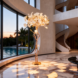 Custom Ginkgo Leaf Floor Lamp Copper Aluminum <strong>Branches</strong> White Gold Decorative <strong>Lighting</strong> Living Room Bedroom Restaurant Staircase - Product Image 6