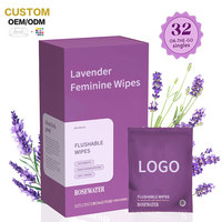 Lingettes d'hygiène féminine individuelles biodégradables à 100 % à l'acide borique, parfum lavande, jetables dans les toilettes, pour femmes