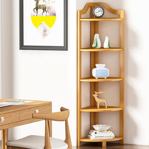 Kitchen Triangular Storage Rack Multi Tier <b>Corner</b> Shelf For Cookware Pot Storage Floor <b>Standing</b> Wood Rack - Product Image 2