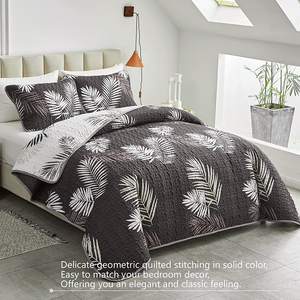 مفرش سرير نباتي, طقم لحاف أبيض وأسود مزخرف بأوراق الشجر - Product Image 4