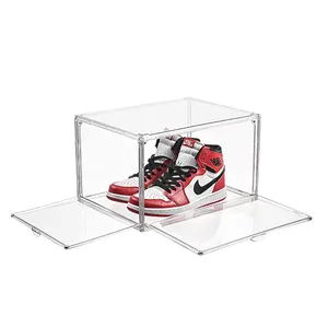Acrylic Từ Đôi Mở Cửa Giày Lưu Trữ Container Hộp Có Thể Gập Lại Trong Suốt Sneaker Tổ Chức Hiển Thị Trường Hợp Cho Giày
