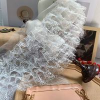 Bordure en dentelle blanche plissée 3D à sept couches de 18 cm de large, style doux pour ourlets de rideaux de style princesse, textiles de maison et décoration DIY