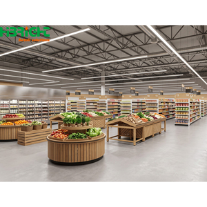 Estanterías de madera para supermercados, exhibidores tipo isla para frutas y verduras frescas, estanterías para tiendas de comestibles - Product Image 1