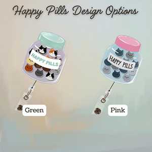 Badge rétractable OEM/ODM en acrylique motif chat 'Happy Pills', porte-badge mignon pour infirmières, enseignants, médecins, accouches, étudiants - Product Image 6