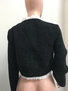 Women's Cropped Contrast Ruffle Trim Round Neck Button Front Casual Formal <b>Top</b> <b>Coat</b> Fashion - Product Image 6