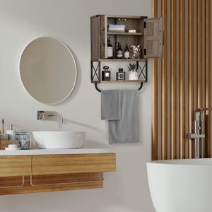 Retro wall-mounted wooden bathroom vanity, solid wood double door bathroom vanity, American country style towel rack and - Product Image 1