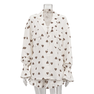 Usine En Gros Double Poitrine Poches Épaule Rembourré Manches <span class=keywords><strong>Évasée</strong></span>s Chemise Et Ourlet À Volants Été Automne 2 Pièces Ensemble Shorts Femmes - Product Image 4