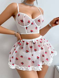 Nouveaux produits idées 2024 Sexy Costumes robe femmes Lengery Bustier à volants Bralette dentelle soutien-gorge sous-vêtements ensemble Transparent Sexy dames - Product Image 5