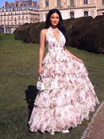 Robe florale en mousseline de soie à col en V et dos nu, imprimée numériquement en aquarelle, haut de gamme, pour dîners, mariages et soirées