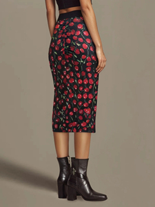 <span class=keywords><strong>Jupe</strong></span> crayon mi-longue taille haute pour femme, imprimé cerises, coupe ajustée, antibactérienne, décontractée, pour l'été et le quotidien - Product Image 6
