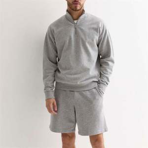 Otoño deportes Casual personalizar sólido relajado ajuste Jersey algodón media cremallera sudadera y pantalones cortos conjunto de dos piezas - Product Image 1