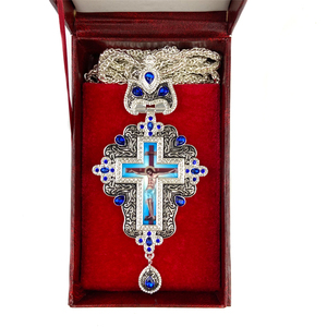 ZD046 Collar con Cruz Pectoral de Obispo Ortodoxo Europeo, Chapado en Plata de Aleación, para Ordinación de Sacerdotes Nuevos, con Piedras de Colores - Product Image 3
