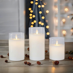 Ensemble de 3 <span class=keywords><strong>bougies</strong></span> <span class=keywords><strong>LED</strong></span> sans flamme <span class=keywords><strong>en</strong></span> verre <span class=keywords><strong>avec</strong></span> <span class=keywords><strong>télécommande</strong></span>, <span class=keywords><strong>bougies</strong></span> pilier scintillantes à piles pour mariage, décoration de la maison - Product Image 3