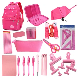 Kit de combinaison de pinces à papier pour la rentrée scolaire, ensembles de papeterie pour enfants, fournitures scolaires, de bureau, de maison, ensemble cadeau de papeterie rose