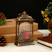 Lanterne en plastique écologique de style rétro avec LED rouge, flamme simulée sans flamme, décoration de Noël, de Pâques, pour la maison, lampe de table, cheminée