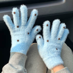 <span class=keywords><strong>Gants</strong></span> de sport d'extérieur en peluche tricotée bleu étoile d'<span class=keywords><strong>Islande</strong></span>, mignons, épais et chauds, avec doigts - Product Image 2