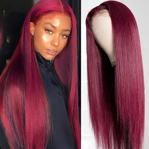 Parrucche per capelli umani con parte anteriore in pizzo dritto bordeaux colorato rosso 99j parrucche frontali in pizzo Remy con parte centrale brasiliana per le donne - Product Image 4