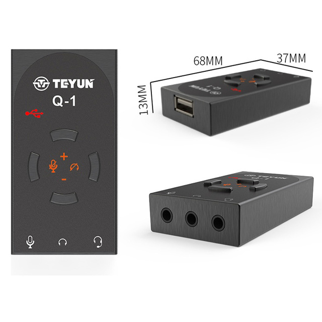 TEYUN Q1 USB 7.1 Standalone Sound Card High Quality Desktop & Laptop Gaming Sound Card with Free Headphone External for Computer