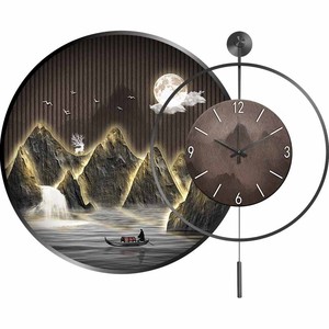 Orologio da Parete in Porcellana Cristallina Stile Cinese con Paesaggio, per Sala da Pranzo e Soggiorno, con Supporto in Legno - Product Image 6