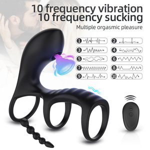 Masseur de <span class=keywords><strong>prostate</strong></span> vibrant télécommandé, plug anal vibrant, anneaux de pénis à verrouillage, jouet sexuel à succion pour <span class=keywords><strong>la</strong></span> masturbation masculine - Silicone - Product Image 2