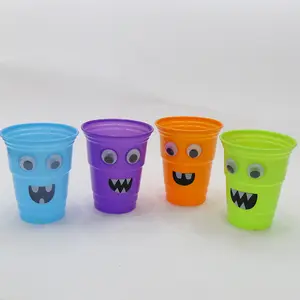 Pafuハロウィーンパーティー用品BPAフリーの使い捨てプラスチックカップ16オンスの再利用可能なカップと目の笑顔ハロウィーンパーティーの装飾
