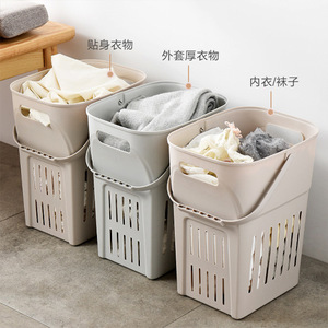 <b>Laundry</b> Basket Rectangle Light Gray Khaki Standing Type Bathroom Clothing Organizer - Product Image 4