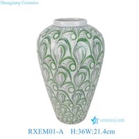 Vase en porcelaine sous glaçure vert floral traditionnel de la série RXEM, capacité de 3 à 4 L, pièce maîtresse pour la décoration intérieure de luxe