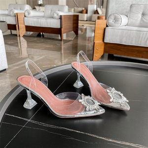 Transparent Crystal Toe <b>Sandals</b> New Pointed Toe Stiletto Heels Buckle Strap <b>Sandals</b> Women's Summer - Product Image 5