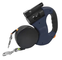 Laisse pour chien rétractable double anti-emmêlement 360° avec lumière LED et distributeur de sacs à déjections