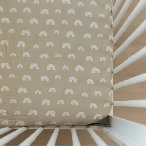 Aangepaste Grootte Biologisch Katoen Mousseline Print Baby Ingericht Crib Sheet