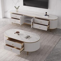 Support de télévision et table à café en marbre et en bois de luxe moderne ensemble de table basse ovale de salon combinaison de support de télévision de stockage