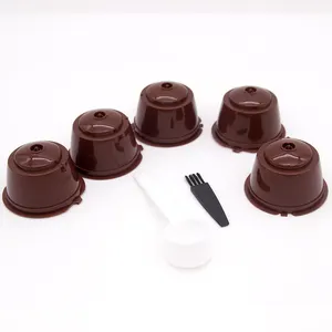 High Quality 5 PCS Per Pack Brown Eco-friendly With Spoon and Brush Reusable Coffee Filter Capsules For Nescafe Dolce Gusto