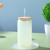 Bouteille en verre dépoli 16oz, tasse à bière, verre à eau, canette à bière avec couvercle et paille