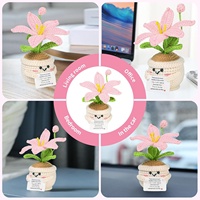 LIXUNIANCHEN Handgehäkelte Garn-Lilienblüten-Puppen mit 6 Inspirationskarten - Mini-Heimdekoration (Rosa)