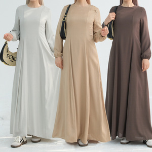 Vestido abaya maxi de lino de color sólido para mujer, forro transpirable y fluido, prenda musulmana modesta con mangas abullonadas, último modelo de abaya - Product Image 1