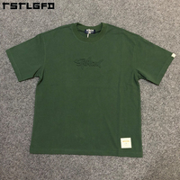 Kaos Pria Oversize Ramah Lingkungan Rajutan Katun 100% dengan Logo Huruf 3D Embos Custom OEM