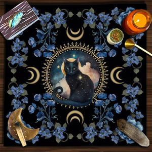 75cm Sun Moon <span class=keywords><strong>Tarot</strong></span> mantel brujería astrología gato Altar tarjeta Mat Moonlight flor mantel - Product Image 4