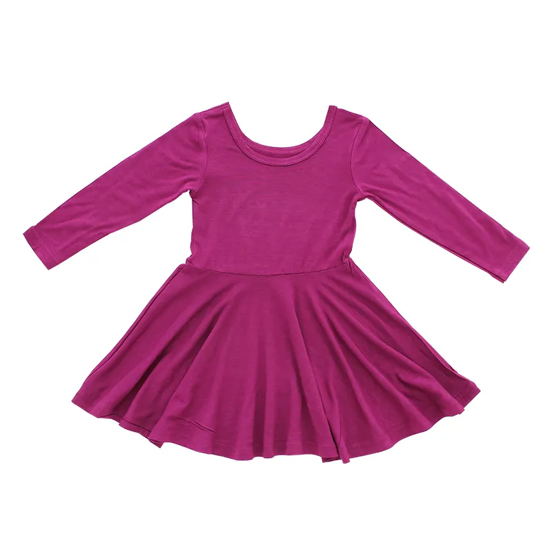 Quality factory supplier baby clothes fall jersey cotton scoop back solid twirly long sleeve dresses for girls