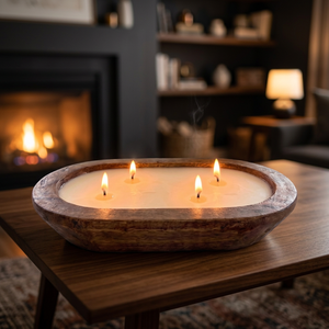Porte-bougie artisanal en bois de manguier, centre de table rustique en bois pour décoration de table et de fête, à prix très compétitif - Product Image 1