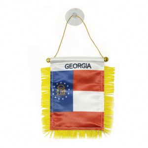 Georgia State Custom Satin Mini Car Flag <b>Banner</b> Digital Printed with Yellow Tassels - Product Image 1