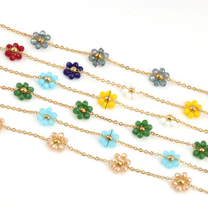 Crystal Flower Chain Beaded Chain Stainless Steel Glass Beads Electroplated <b>Braid</b> DIY Jewelry Making Necklace Bracelet - Product Image 4